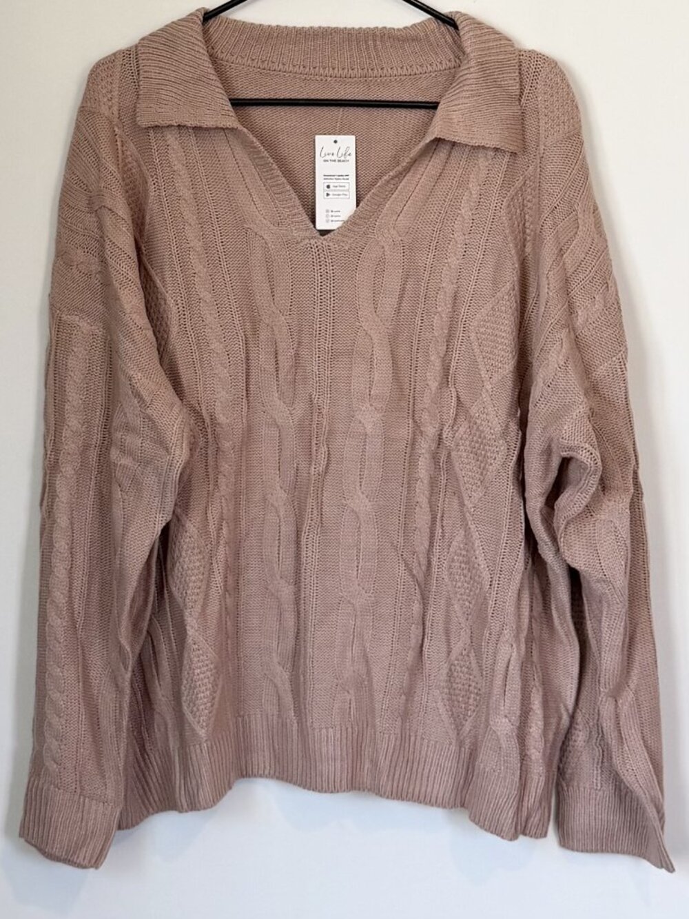NWT Cupshe Rose Sand Collared Long Sleeve Cable Knit Jumper - Size: Extra Large - Picture 2 of 10